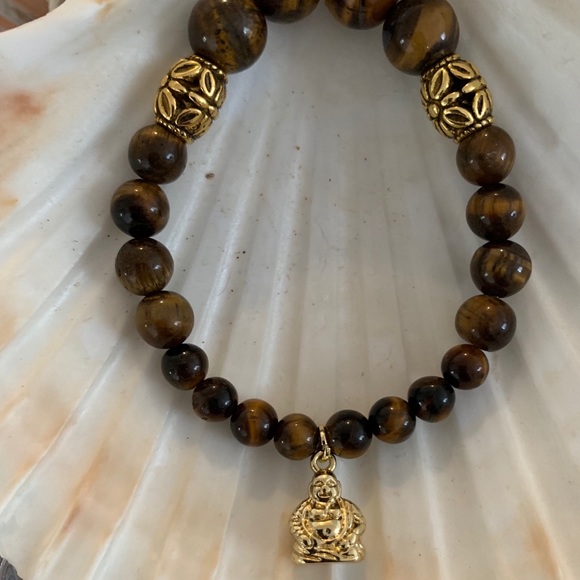 Brown Tiger Eye Beaded Buddha Bracelet - Picture 3 of 8